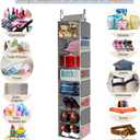 Large-Sized Hanging Shoe Organizer 8-Shelf, Hanging Closet Organizer with 8 Side Pockets, Wider Hanging Shelves for Storage Shoes Clothes 9" W x 11.8" D x 48" H, Grey