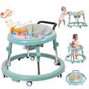 ErmeiRabbit Baby Walker Foldable, Baby Walkers and Activity Center for Boys Girls Babies 6-18 Months with Feeding Tray & Music, and 5 Adjustable Heights, Baby Walker with Wheels…