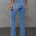 Sidefeel Women's Bell Bottom Flare Jeans High Waisted Stretchy Ripped Distressed Raw Hem Denim Pants with Pockets Light Blue Size 4 (Blue)