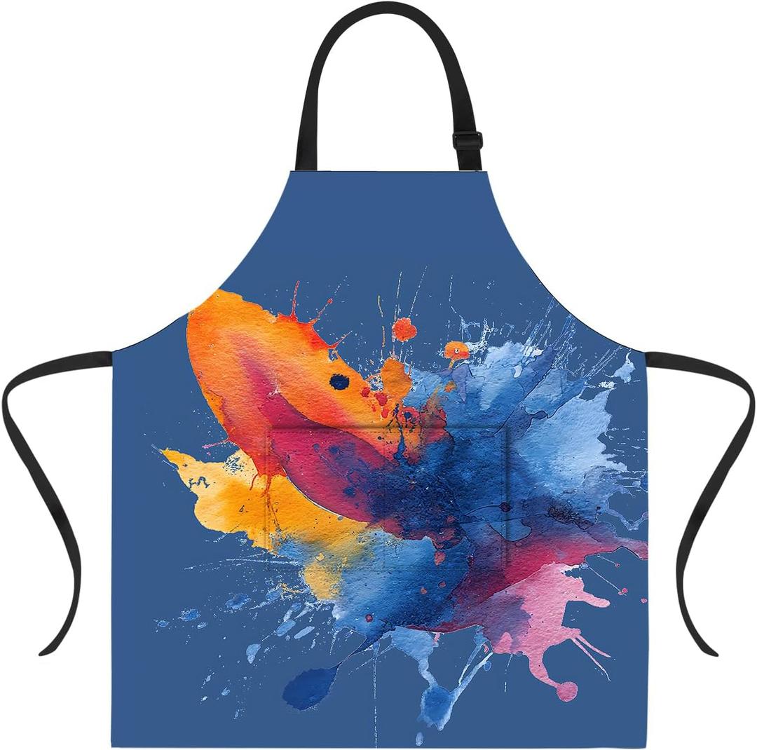 ANNA QUEEN Funny Cat Apron for Women Men with Pockets, Spring Sunflower Butterfly Apron Kitchen Chef Cooking Aprons (Abstract-blue)