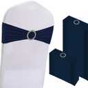 100PCS Spandex Stretch Chair Sashes Bows Elastic Chair Cover Bands Ties with Buckle Slider for Wedding Party Reception Events Universal Ceremony Banquet Decorations(Navy)