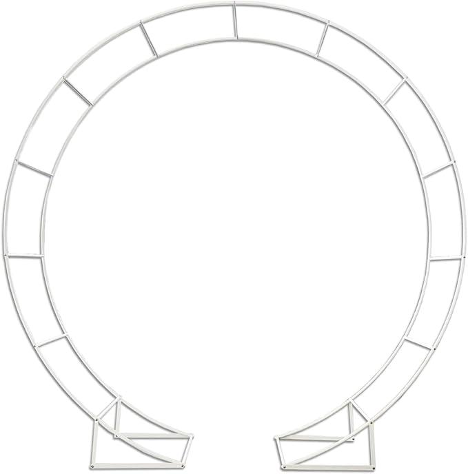 Metal Arch for Ceremony,6.5 Feet Double Round Backdrop Stand,Circle Balloon Arch Stand with Base for Wedding Birthday Party Baby Shower Decoration,Indoor and Outdoor,White