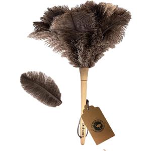 Ostrich Feather Duster for Cleaning-Furniture Dusters with Handle Ddzmz Hand Duster with Fluffy Natural Genuine Feather Reusable Household Duster, Gray and Brown(Length 16")