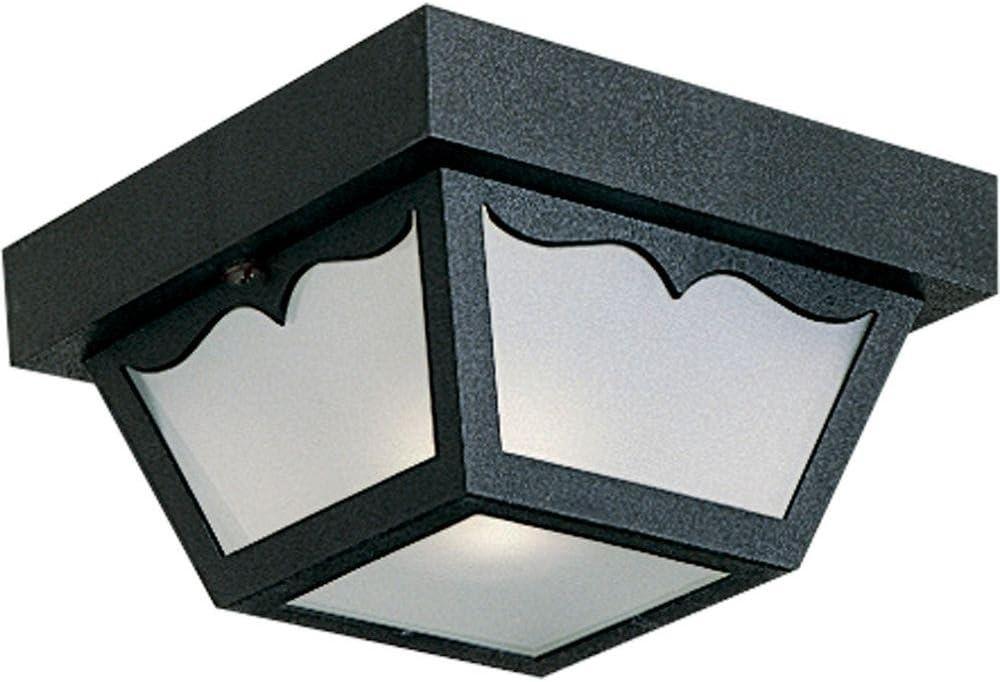 Progress Lighting 1-Light Indoor and Outdoor Flush Mount Ceiling Light, Interior and Exterior Ceiling-Mount Light Fixture for Porch Light, Patios, Garages, Hallways, Non-Metal, 8-1/4" by 4-3/4", Black (8.25-Inch Diameter x 4.75-Inch Height)