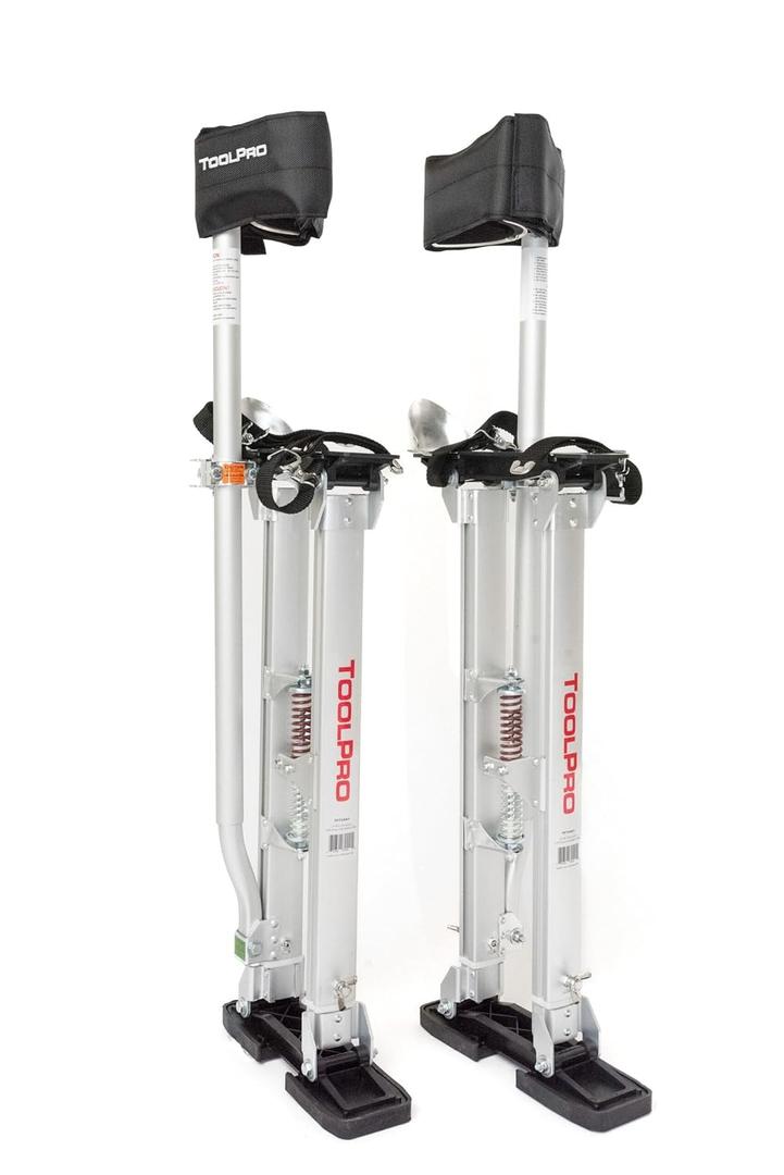 ToolPro Professional Grade Adjustable Drywall Stilts - for Drywall Installation, Painting, and More. Soft Strap Bands to Reduce Soreness and Smoother use (24-40 in., Aluminum)