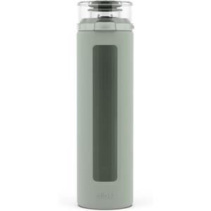 Ello Syndicate 20oz Reusable Glass Water Bottle with One-Touch Leak Proof Flip Lid and Protective Non-Slip Silicone Sleeve and Carry Loop for Coffee, Tea and Water, BPA-free Dishwasher Safe (Sage)