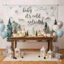 Aperturee Baby It's Cold Outside Backdrop, 7x5ft Winter Wonderland Baby Shower Decorations, Gender Neutral Woodland Snowflake Photography Background, Forest Mountain Party