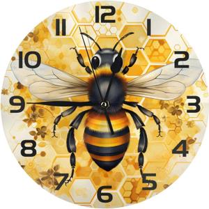 Honey Bee Wall Clock 10 Inch Silent Non Ticking Wall Clocks Battery Operated Wall Decorative Clock for Bedroom Kitchen Office Classroom