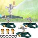 3 Sets Rotating 360 Degree Swivel Garden Sprinkler Pulsating Impact Sprinkler with Metal Base, Heavy Duty Adjustable Garden Hose Sprinklers System for Large Area Lawn Yard(Small Head)