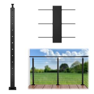 Muzata Black Cable Railing Post 42 Inch 42"x2"x2" Level Drilled Surface Mount T304 Stainless Steel Cable Railing System Kit Indoor Outdoor with Paper User Guide PS01 BH4L, Level post
