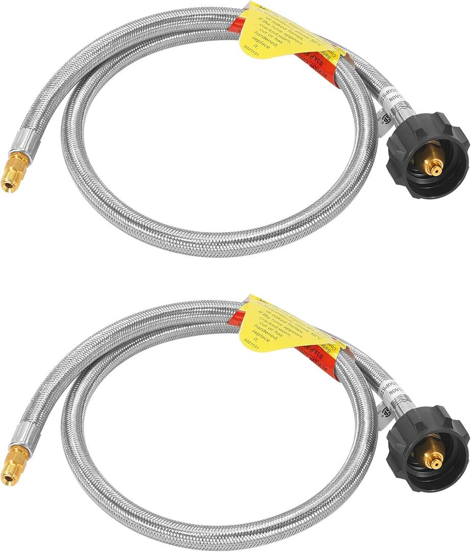 GGC 3 FT Stainless Braided RV Propane Pigtail Hose (2PCS) QCC1 Connector with 1/4'' Inverted Male Flare