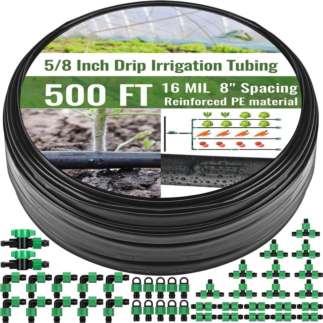 500 ft 5/8 Inch Drip Tape Irrigation Kit Drip Tape 16 Mil 8" Spacing Hose Garden Watering Tubing System Automatic Irrigation Equipment for Plant, Landscape, Yard, Lawn and Farm