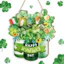 2 x Glenmal St. Patrick's Day Outdoor Decorations Happy Patrick's Day Door Sign Wooden Irish Door Hanger Classic Green Shamrock Wooden Sign for Farmhouse Porch Front Door Outdoor Home Decor