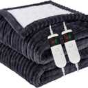 Heated Blanket Electric Queen, Soft Flannel Heating Blanket with 8 Hours Auto Off 10 Fast Heating Levels Machine Washable Sherpa Heated Blanket with Overheating Protection