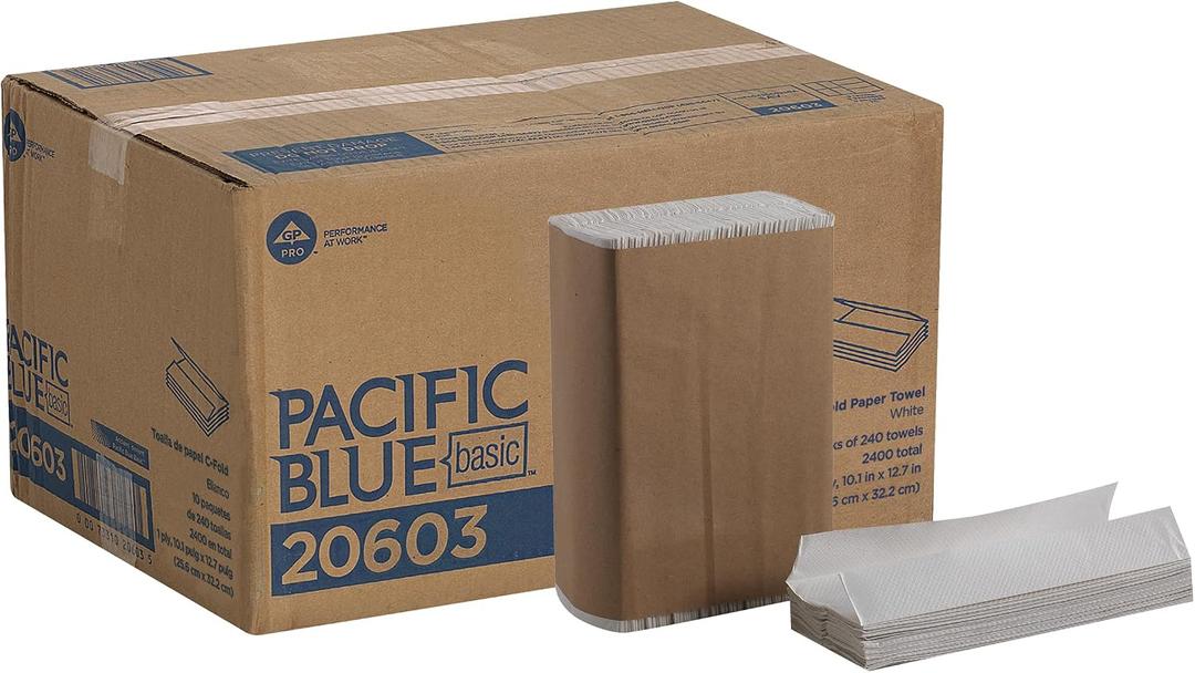 Pacific Blue Basic C-Fold Paper Towels by GP PRO, White, 20603, 240 Towels per Pack, 10 Packs