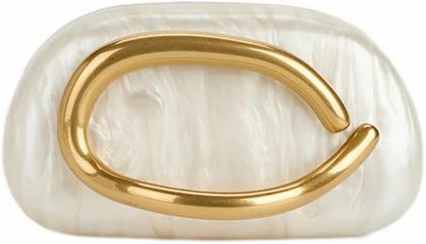 Women Acrylic Clutch Box Metal Handle Evening Bag Trendy Ladies Shoulder Crossbody Purse for Wedding Party Causal (Beige)
