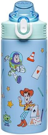 Zak Designs Disney and Pixar Toy Story Sage Kids Water Bottle For School or Travel, 14oz Stainless Steel Water Bottle With Straw, Handle, and Leak-Proof, Pop-Up Spout Cover (Woody, Buzz & Friends)