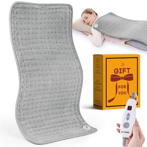 WOOMER Extra Large Heating Pad, 17"x33" XL Heating Pad, Heat Pad with Multi-Color Option, Moist Heat Therapy Feature, Auto Shut-Off, Power Cords Storage Belt (Grey)