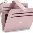 Small Wallets Woman RFID Blocking Leather Credit Card Holder - with ID Window - Card Wallets for Women - with Zipper Coin Purse - Keychain Wallet (Light Pink)