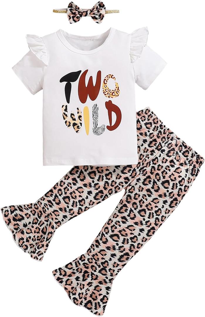 Baby Girl 2nd Birthday Outfit Girl 2 Year Old Birthday Outfit Toddler Leopard Clothes (3T, White)