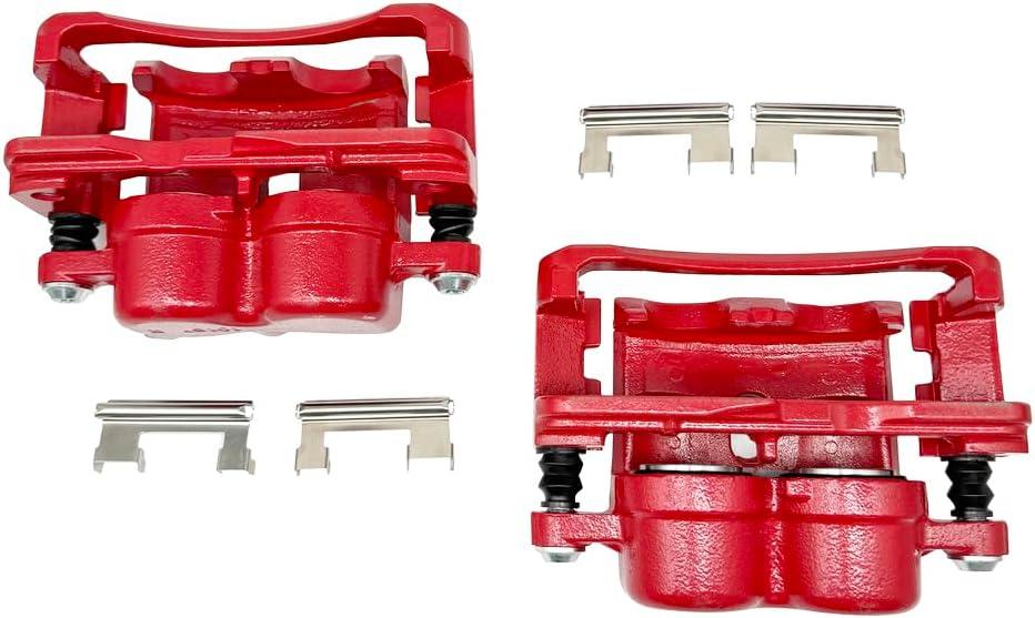 2Pcs Front/Rear Disc Brake Caliper Assembly w/Bracket for 2002-2006 Cadillac for 1999-2013 Chevrolet, for 1999-2013 GMC Sierra 1500, for 2003-2009 Hummer H2 S4728 (Red S4728, S4729)