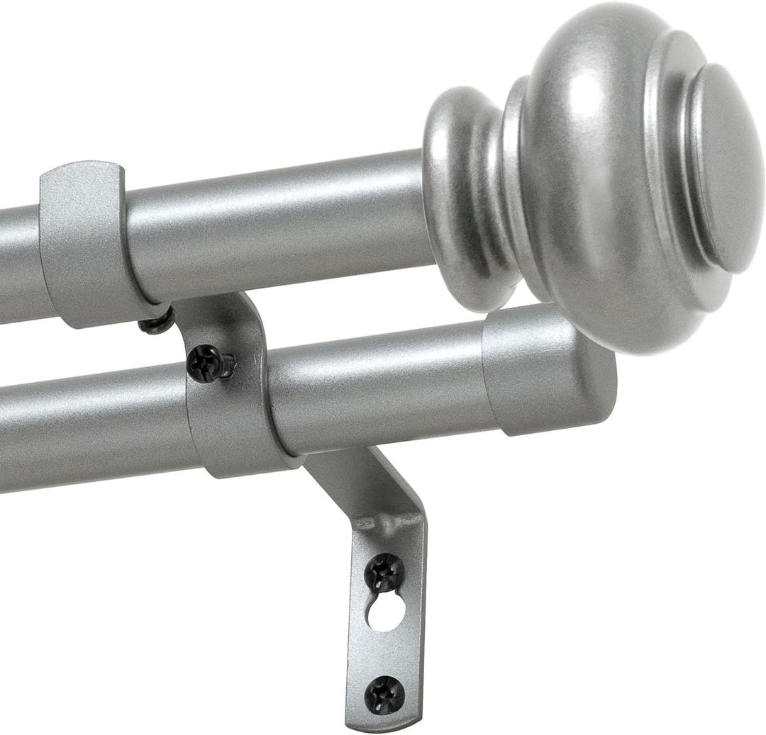 H.VERSAILTEX Double Curtain Rods for Windows 16.2 to 43.8 Inches 3/4 inch Diameter Adjustable Decorative Telescoping Double Curtain Rod with Brackets Heavy Duty Splicing Curtain Rods, Goldish Nickel