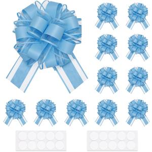 EUSOAR Blue Bows for Gift Wrapping, 12pcs 6" Organza Present Decorations Large Ribbon Pull Bows, Baskets Flower Gift Box Wrap Bows for Wedding Christmas Birthday Valentine's Day Anniversary Party