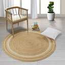GRUHUM Round Jute Cotton Area Rug 7ft - Natural Fiber Handmade Boho Charm Farmhouse Jute Area Rug Soft Braided Rustic Vintage Reversible Indoor Outdoor Kitchen Bedroom Living Room Hallways Enterway