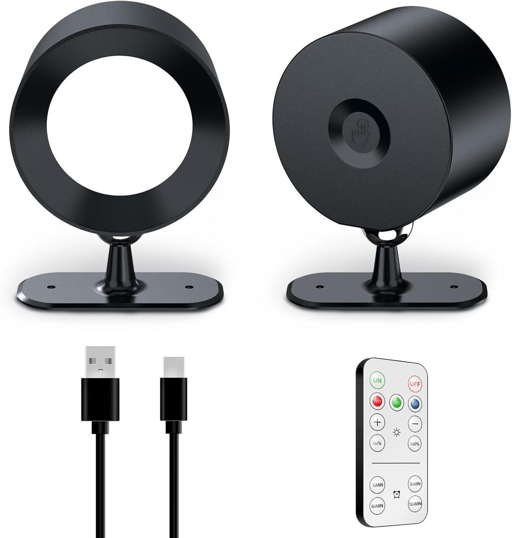 AOMEES Wall Lights Battery Operated Wall Sconce, 3 Color Temperatures & 3 Brightness Levels & Remote and Touch 360Rotation, Mounted Cordless Lamp Magnetic Rechargeable Led Lights for Bedroom (2PCS, Black)