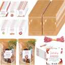 Gueevin 60 Pcs Christmas Stovetop Potpourri Gifts 9.5 x 6.3 Inches Kraft Paper Pouch Resealable Pouch Bag with Window Simmer Instruction Stovetop Potpourri Paper Tags and Rope for Teacher Neighbor