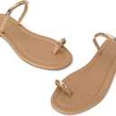 SOVANYOU Women's Toe Ring Thong Sandals Slip On Flat Flip Flops Open-Toe Slide Summer Sandals for Casual Beach & Dressy Outfits,8,5 (Beige)