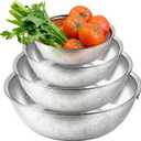 Premium 18/8 304 Stainless Steel Micro-Perforated Small and Big Colander Set of 4 with rings - 3.5-5.5-7.5-9.5 Quart Set, Self-Draining Solid Base for Pasta, Fruits, Vegetables