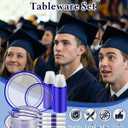Goodluck 350 Pieces Blue Plastic Plates, Clear Plastic Silverware Disposable Plates Set, Include 100 Plates, 50 Pack Pre Rolled Napkins with Silverware, 50 Cups for Party, Wedding, Graduation