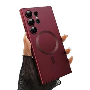 Magnetic case for Samsung Galaxy S24 Ultra Phone Case for Women/Men, Matte Luxury Soft Metallic Luster Design with Camera Lens Protector, Shockproof Anti-Scratch Phone Case 6.8" -Wine Red