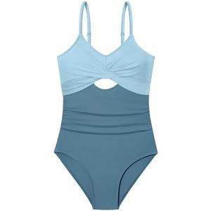 WIQI Girls Swimsuit One Piece Bathing Suit Twist Front Cutout Adjustable Straps Ruched Girls' Swimwear Size 11-12 Y