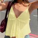 Women's Ruffle Hem Sleeveless Cami Top V Neck Yellow Tops Spaghetti Strap Summer Camisole Tops (Yellow, M)