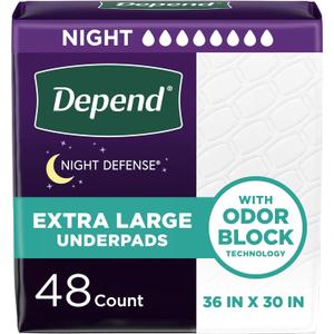 Depend Underpads XL, Disposable Incontinence Bed Pads for Adults, Slip Resistant, 36" x 30", 48 Count