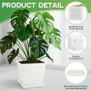 4 Set Large Square Plastic Planter with Drainage & Saucer, 12" Outdoor & Indoor Plant Pots with Drainage Holes, Garden Thick Plastic Pots Container, Uv-Resistant(12", Square, White)