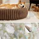Bedsure ComfyFleece Donut Large Dog Bed - Washable Faux Fur with Corduroy Fleece & Anti Slip Bottom, Round Pet Bed with Removable Cover, Camel Brown, 36x36x8 inches
