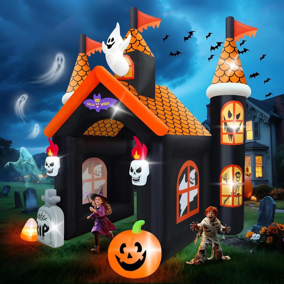 12FT Halloween Inflatable Archway, Kalolary Large Haunted House Inflatables | Halloween Bounce House Ghost Pumpkin Blow up Tunnel Halloween Outdoor Yard Decoration for Festival Party Home Lawn Family