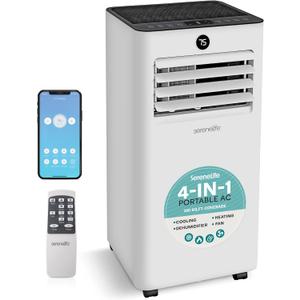 SereneLife 8,000 BTU Portable Air Conditioner and Heater, Small AC with Dehumidifier and Fan, Wifi Function, Mini AC Unit with 350 Sq. Ft. Coverage, Includes Remote Control and Window Mount Kit