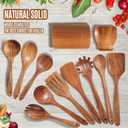 Wooden Spoons for Cooking, 12PCS Teak Wooden Kitchen Utensil Set with Spoon Rest - Smooth Finish, Non-Stick, Comfortable Grip, Heat Resistant Cooking Utensils Set