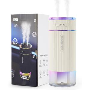 Portable Small Humidifiers for Travel, Mini Air Ultrasonic Humidifier with Filter Element - Cool Mist, Whisper Quiet, Nightlight, 350ML Tank, Car Modes, Perfect for Baby, Bedroom, Hotel, Desk, Plants (White)