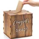 Bucherry 2026 Graduation Card Box Holder Class of 2026 Rustic Wooden Card Box with Slot for Congrats Grad Party Decorations Supplies (Brown, 8.66 Inches)