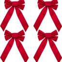 WRAPAHOLIC 4 Pcs Large Red Velvet Christmas Bows - Red Twist Tie Bows for Christmas Tree, Wreath, Gift Wrapping, Wedding, Crafts, Home Decor - 9 x 16 inch