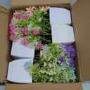 Meinature Mini Artificial Faux Plants 4 Packs, Small Fake Plants with Flowers, Black Potted Greenery for Bathroom Office Home Conference Table & Indoor Desk Decor Farmhouse Kitchen Library Restaurant