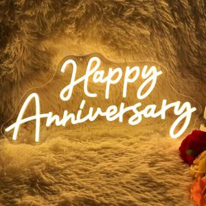 Happy Anniversary Neon Sign for Wall Decor Wedding Birthday Party Bedroom Bar Shop,Led Signs,Decoration Neon Lights for Bar Pub Christmas,Restaurant,Bedroom Wall Decor (Warm White)