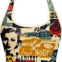 SOLY HUX Women's Y2k Crop Top Summer Halter Neck Slim Fit Tank Vintage Graphic Back to School Shirt Concert Rave Outfits (L)