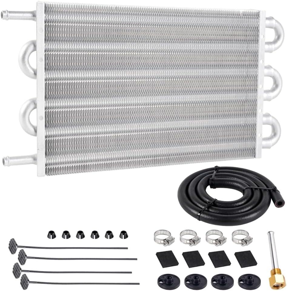 Universal 5/16" Transmission Oil Cooler Kit, Aluminium alloy 6 Pass Tube and Fin Oil Cooler Kit(Sliver)