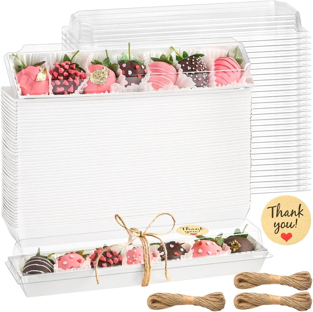 Kucoele 50 Pack Strawberry Boxes with Clear Lids, Disposable Macaron Boxes To Go Dessert Containers for Packaging Chocolate Covered Strawberries, Cookies, Cocoa Bombs, Truffles